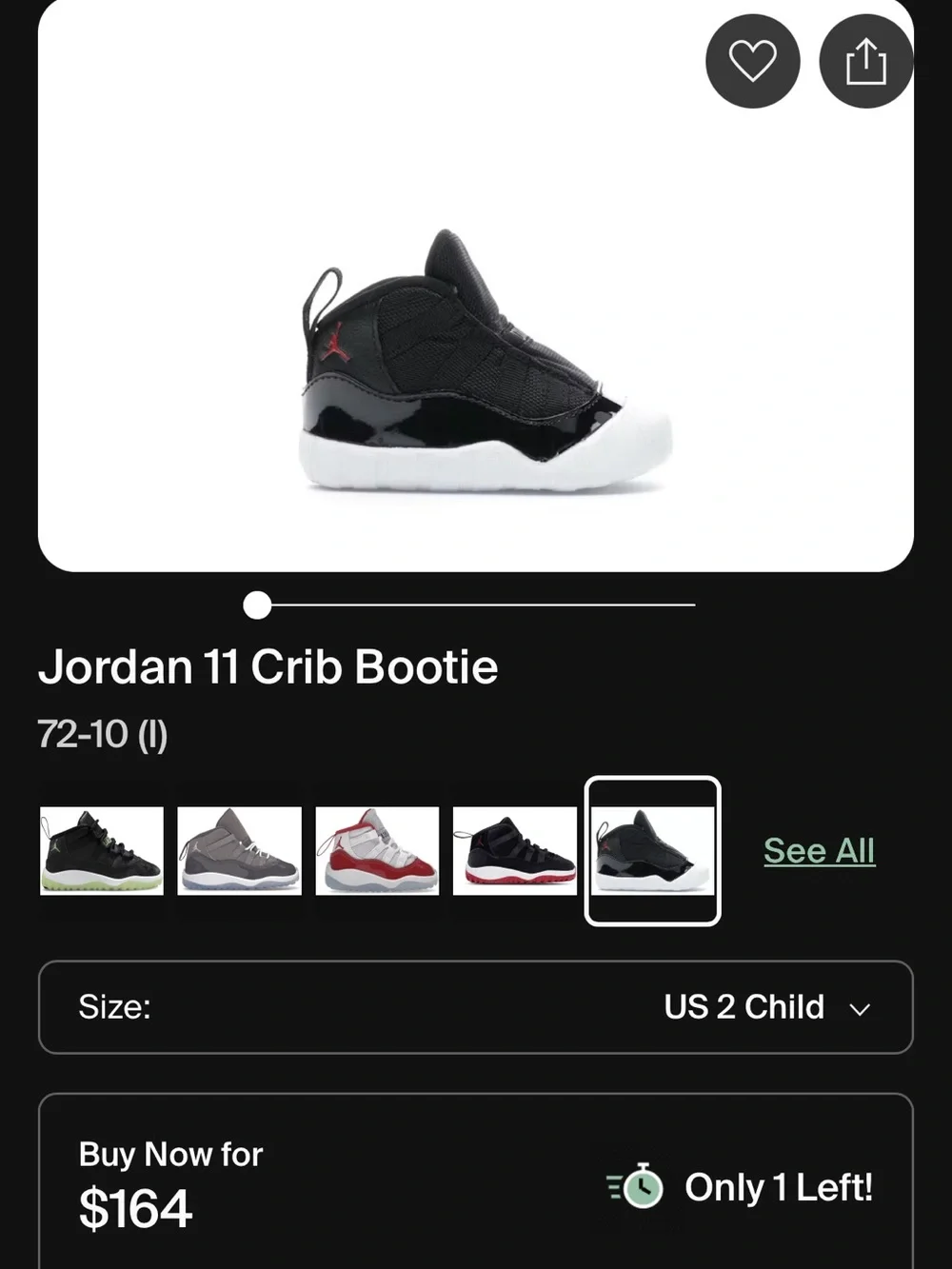 Jordan 11 Crib Bootie Baby Black and White Slip-On Sneakers - 3C